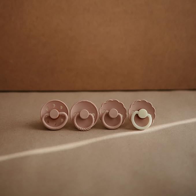 FRIGG Daisy Night Natural Rubber Baby Pacifier | Made in Denmark | BPA-Free (Blush/Cream, 0-6 Months) 2-Pack