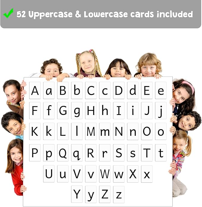 Magnetic Big Alphabet ABC Flash Cards - 52 Sturdy Uppercase & Lowercase Large Letters, Black - for Classroom Teachers, Homeschool, ESL, Kids and Adults