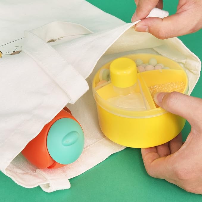 Accmor Formula Dispenser On The Go, Non-Spill Rotating Four-Compartment Formula Container To Go, Milk Powder Snack Storage Container for Infant Toddler Travel Outdoor, Yellow