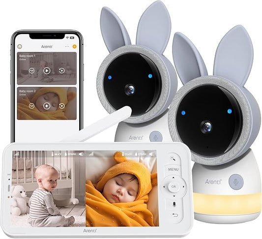 ARENTI Upgraded Baby Monitor with 2 Cameras, 4MP 2.4G&5G WiFi Baby Camera Monitor, Infrared Night Vision, Night Light, 2-Way Audio, Cry&Motion Detection, Temp&Humidity Sensor, App Control