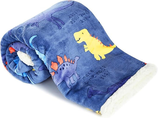 Newborn Baby Wrap Swaddle Blanket Flannel Sleeping Bag Receiving Fleece Blankets 30" x 40" Stroller Wrap for Baby (Navy Blue Dinosaur)