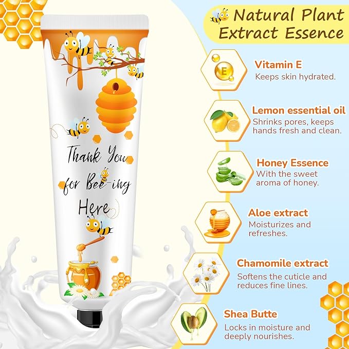 48 Sets Baby Shower Hand Cream Bulk Bee Honey Baby Shower Favors Bridal Thank You Hand Cream for Guests Travel Size Lotion with Organza Bags