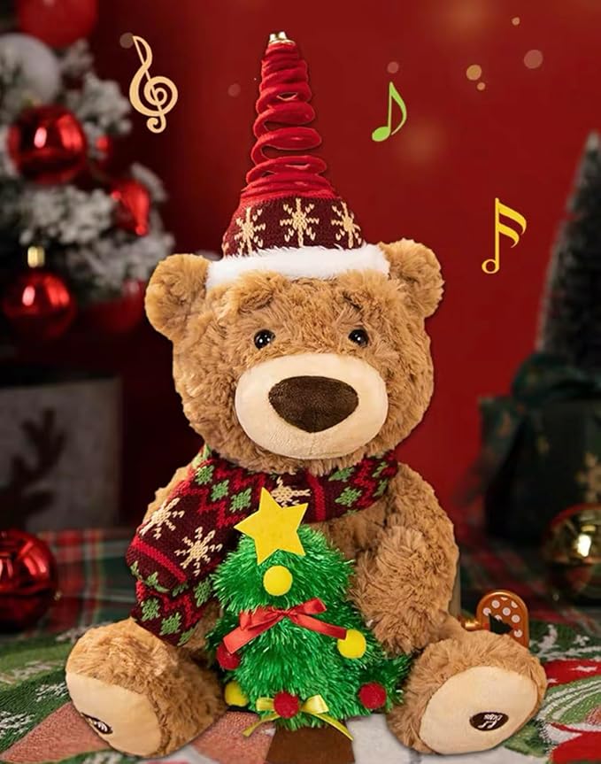 LANGXUN Christmas Teddy Bear Plush Toy with Singing & Voice Recording for Kids Adults Christmas Decorations, Birthday Gifts for Boys and Girls, Premium Plush Toy for Ages 1& Up Baby Toddlers, 15.5”