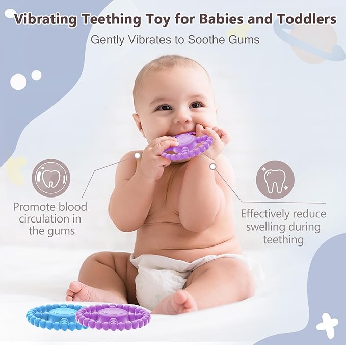 Vibrating Sensory Chew Toy – Baby Teether for 6-12 8-18 Months, Autism Sensory Toys for Kids, Toddler Travel Essential & 1-2 Year Old Christmas Boys Girls Gift Idea (Purple)