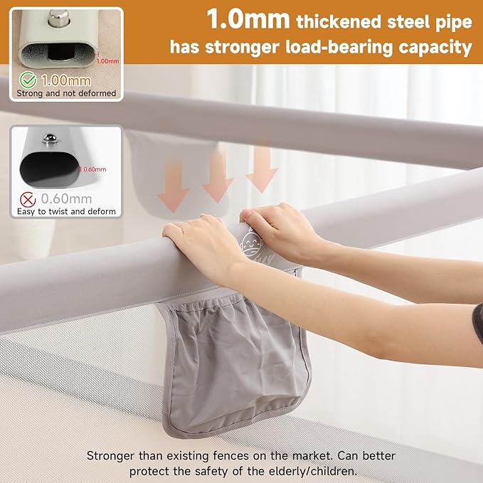 Bed Rail for Toddlers, Foldable Bed Rails Quick Assembly, Height Adjustable Bed Rail Guard with Steady U-Shape Base for Toddlers, Baby, Kids (1, 1 Side 74.8'')