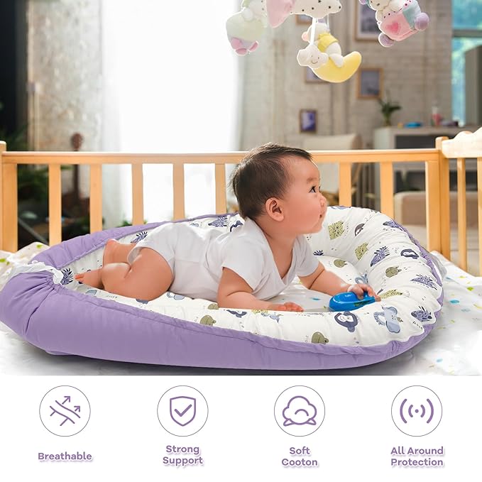ALINUX Baby Lounger for Newborn 0-24 Months,100% Cotton Baby Lounger Cover, Suitable for Babies Aged 0-24 Months,Purple