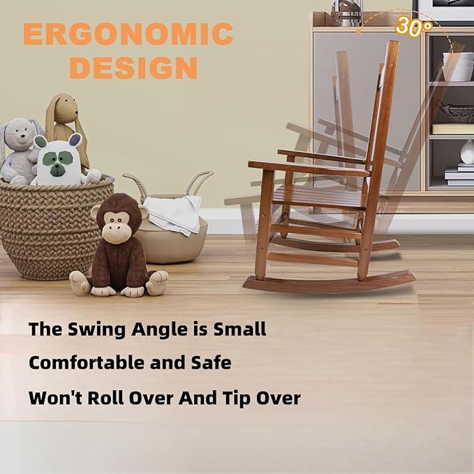 Kids Rocking Chair Set of 2 for Toddlers and Children Comfy Wooden Recliner Rocker for Baby Girls Outdoor Lounge Chair for Kids Age 6-10 Indoor Brown