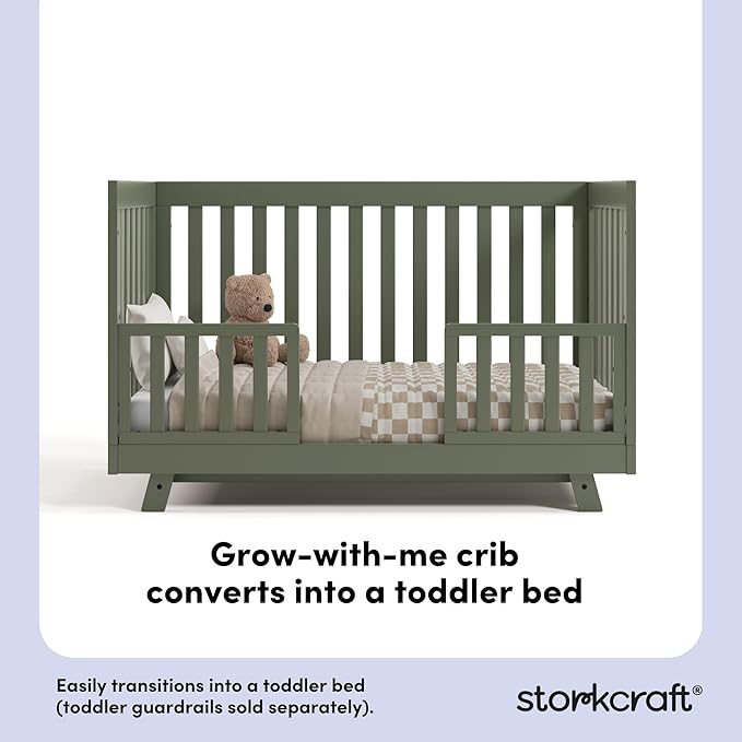 Storkcraft Beckett Grow-with-Me Convertible Crib (Olive) – GREENGUARD Gold Certified, Converts to Toddler Bed & Daybed, Fits Standard Crib Mattress, Easy-to-Assemble