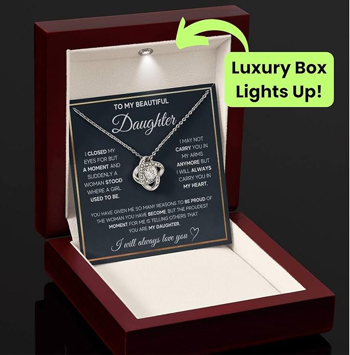 To My Beautiful Daughter Necklace from Mom & Dad | Cubic Zirconia Pendant with Heartfelt Message Card & Gift Box | Daughter Birthday, Graduation, Christmas Jewelry Gift from Parents