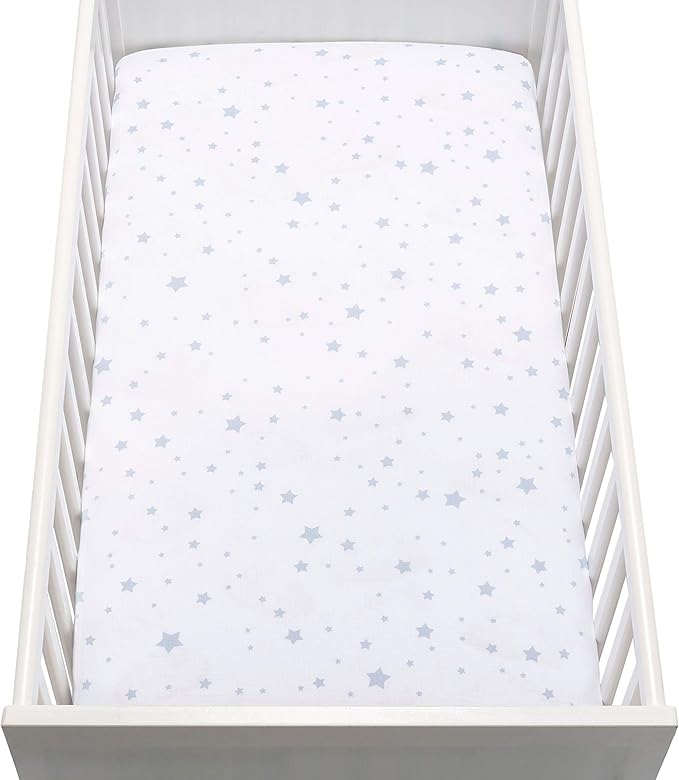 Newton Baby Organic Fitted Crib Sheets (2-Pack) - Ultra Breathable and Soft, 100% Organic Muslin Cotton, Stardust in Moonstone Mist & Solid White, Fits Standard Cribs
