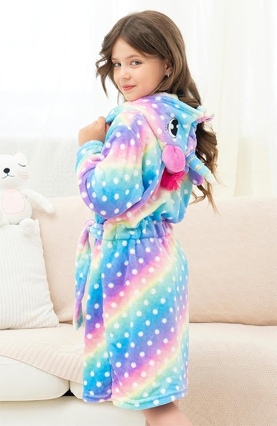 Doctor Unicorn Girls Fleece Hooded Robe Toddler Warm Fuzzy Bathrobe