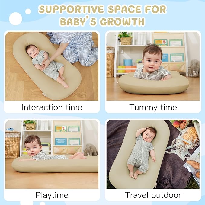 Lucakuins Baby Lounger, Bionic Design Baby Lounger for Newborn 0-24 Months, Soft Organic Cotton Breathable Lounger for Infants (Apricot Baby Lounger)