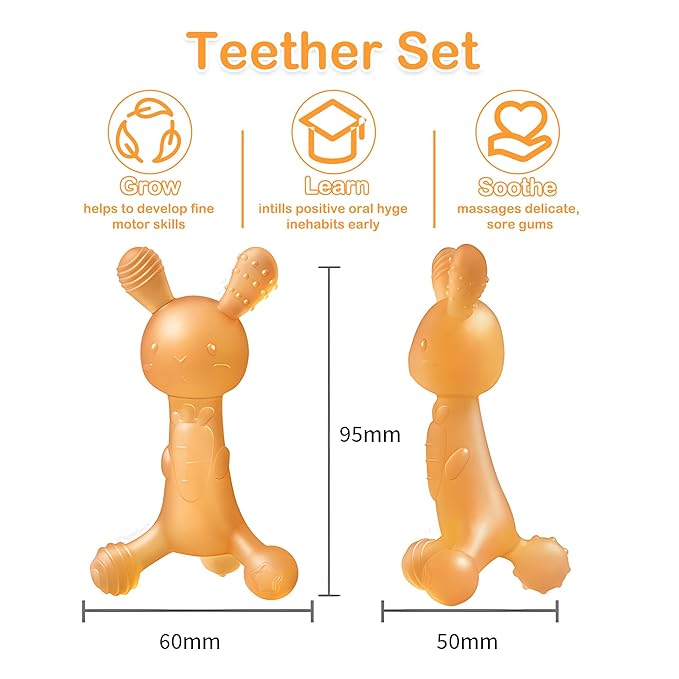 WAJIAYON Easter Bunny 2 Pack Amber Oil Baby Teething Toys for Babies,Silicone Baby teethers for Babies 3 Months+,Rabbit Freezer BPA Free Soft and Textured Chew Infant Toys Gifts for Boys and Girls