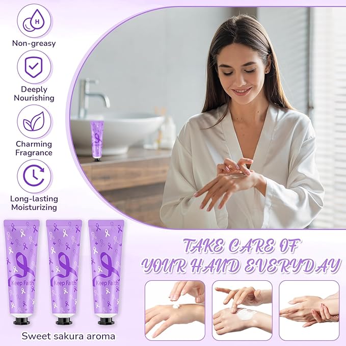 48 Sets Baby Shower Hand Cream Bulk Purple Ribbon Awareness Baby Shower Favors Bridal Thank You Hand Cream for Guests Travel Size Lotion with Organza Bags