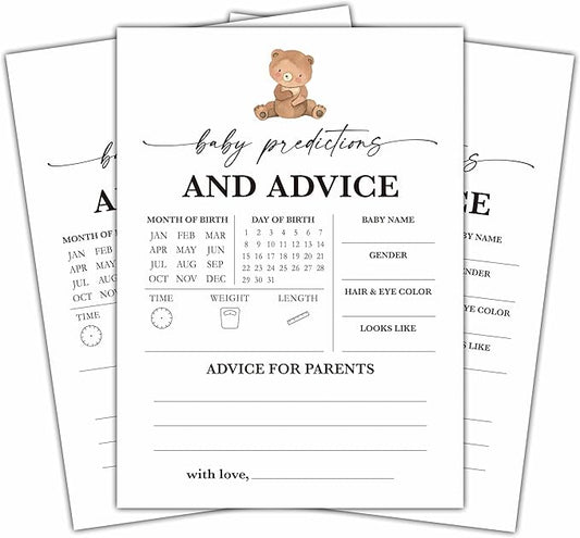 Baby Predictions And Advice Games Set, Minimalism Baby Shower Party Game Card, Boho Bear Themed Gender Neutral Party Ideas Activities, Baby Shower Party Supplies & Decorations -A07
