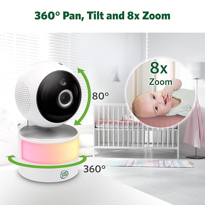 LeapFrog 2-Camera Color Night Vision Video Baby Monitor with 7" HD 720p Display, Split Screen, 360 Pan & Tilt, 8X Zoom, Night Light, Humidity & Temperature Sensor, Up to 1000ft Long Range: LF920-2HD
