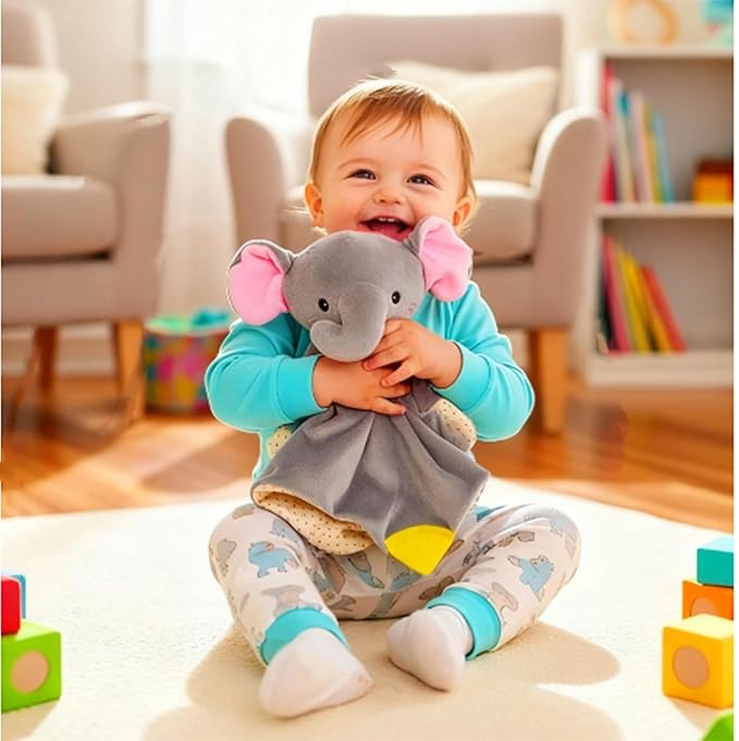 BEREST Elephant Baby Lovey Rechargeable Sleep Soother with 10 White Noises (Heartbeat, Shushing & Lullabies) & Cry Sensor|Timer|Recording|Plush Blanket Comforter Gift for Newborns|Infants|Boys & Girls