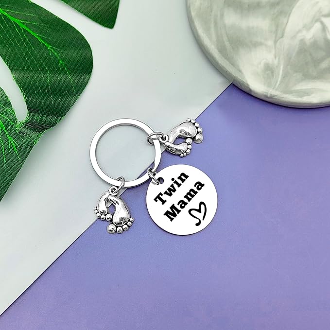Twins Mama Gifts Twin Mom Gifts Keychain Baby Twin Gifts Twin Boy Mom Gifts Pregnancy Gifts for New Mom Twin Girls Mom Gifts Jewelry Baby Shower Announcement Gift Mother's Day Gift for Twin Mom