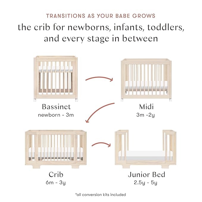 Babyletto Yuzu 8-in-1 Convertible Crib - Conversion Kits Included for Bassinet, Midi Baby Crib Convertible to Toddler Bed, Daybed, Standard & Baby Bed - GREENGUARD Gold Certified - Adjustable Heights