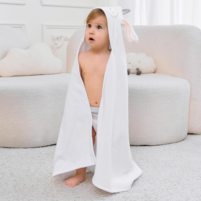 Mooreeke 1 Pack Toddler Towel - 100% Cotton Toddler Hooded Towels - Soft Baby Bath Towel with Hood for Newborn - Comfort Towels for Baby Girls and Boys - Animal Shaped (Lamb)