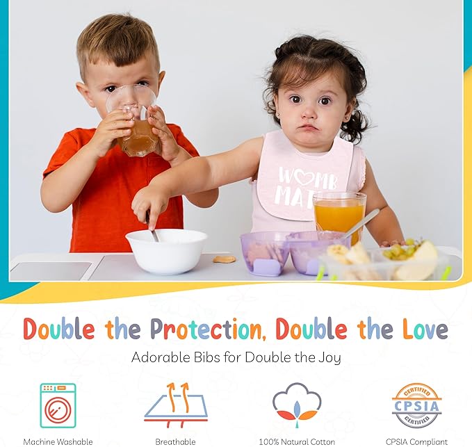 100% Cotton Womb Mates Twin Bibs – Soft, Stylish & Breathable for Boys & Girls – Perfect for Drooling & Teething