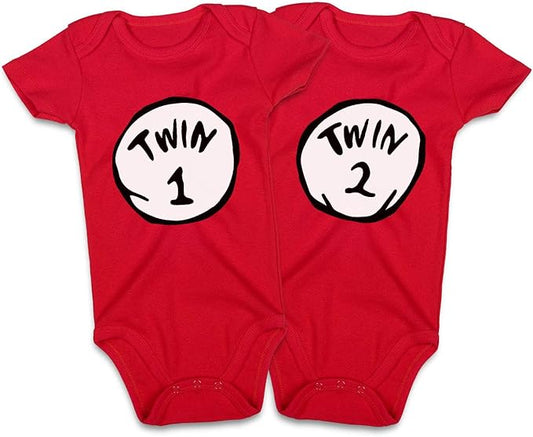 DEFAHN Funny Twins Baby Bodysuits Boys Girls Rompers 2 Pack Twin Matching Clothes Outfits for Newborn Infant
