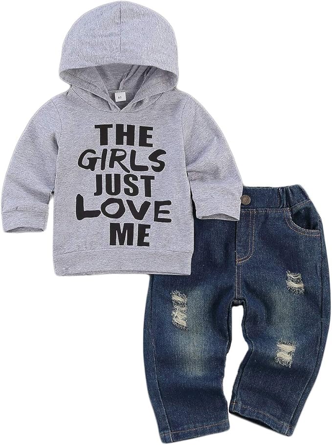 fhutpw Toddler Baby Boy Outfits Hoodie Sweatshirts & Jeans Clothes Set Fall Winter 6 9 12 18 24 Months