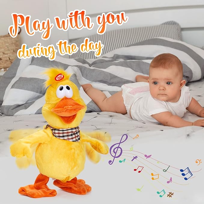 Houwsbaby 12'' Electronic Squawking Duck Toy,Electronic Quacking Musical Duck Stuffed Animal,Interactive Walking Singing Waving Duck Plush Toy Present for Kids Boys Girls Holiday Birthday