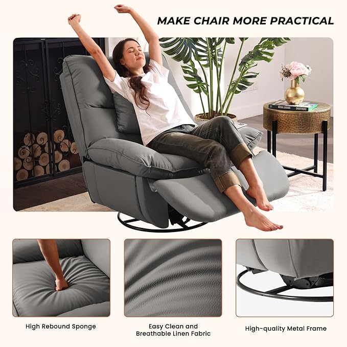 Electric Glider,Power Recliner, Reclining Sofa Chair with USB Ports,Swivel Glider Recliner Chair (Grey)