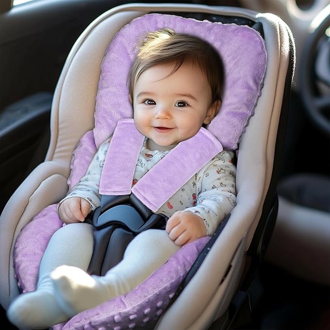 Infant Car Seat Insert Head and Body Support, GFU Reversible Newborn Insert for Carseat with Strap Pads, Soft Stroller Cushion Pillow Insert for Boys and Girls, Fits for Stroller, Swing, Purple