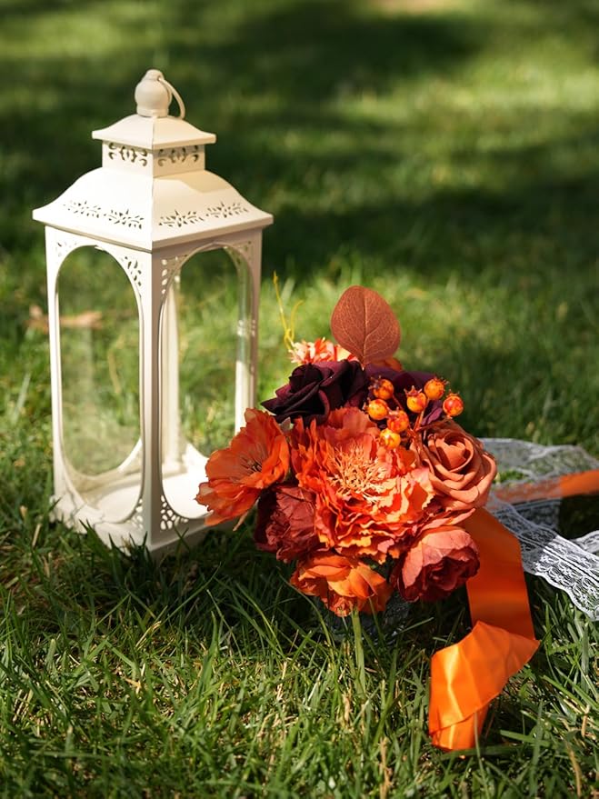 RICHMYC Artificial Flowers Orange Wedding Silk Flowers with Stems, Fall Flowers Artificial for Decoration Fake Cake Flowers for Wedding Bouquets Centerpieces Baby Shower Fall Decor