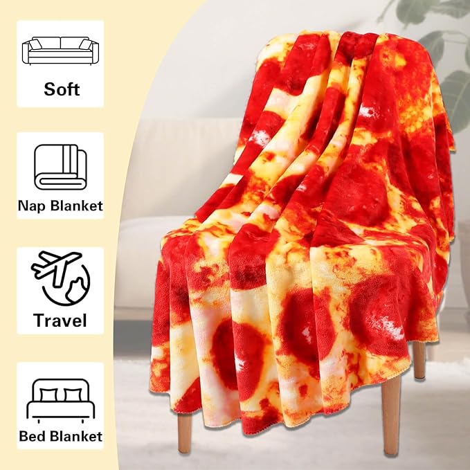 85in Pepperoni Pizza Blanket White Elephant Gifts for Adults Useful Sausage Throw Blankets Woemn Men Party Cool Stuff Novelty Gag Soft Fleece Wrap