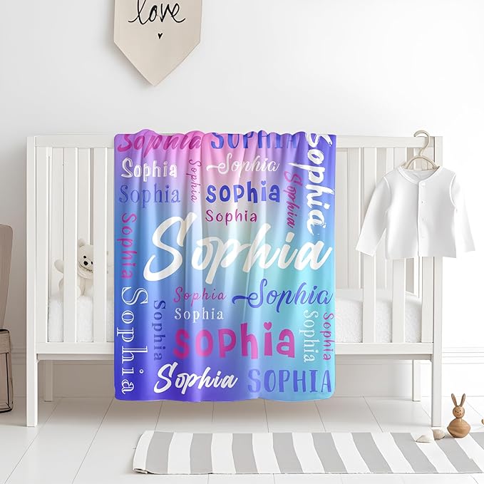 Ships Next Day, Custom Name Blanket for Kids Teen Girls Boys Adults - Printed in USA, Personalized Baby Blanket, Soft & Cozy Blankets Customized Easter Christmas Birthday Gifts for Toddlers Women Men