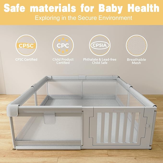 79" ×71" Large Baby Playpen with Gate, Easy Access Baby Play Pen for Infants and Toddlers, Play Yard for 0-3 Years Old, Fence Playard for Living Room, Anti-Fall, Breathable Meshs