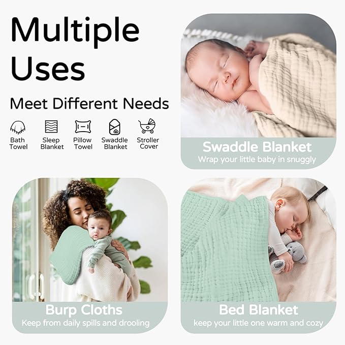 Yoofoss Hooded Baby Towels for Newborn 2 Pack 100% Muslin Cotton Baby Bath Towel with Hood for Babies, Infant, Toddler and Kids, Large 32x32Inch, Soft and Absorbent Newborn Essential