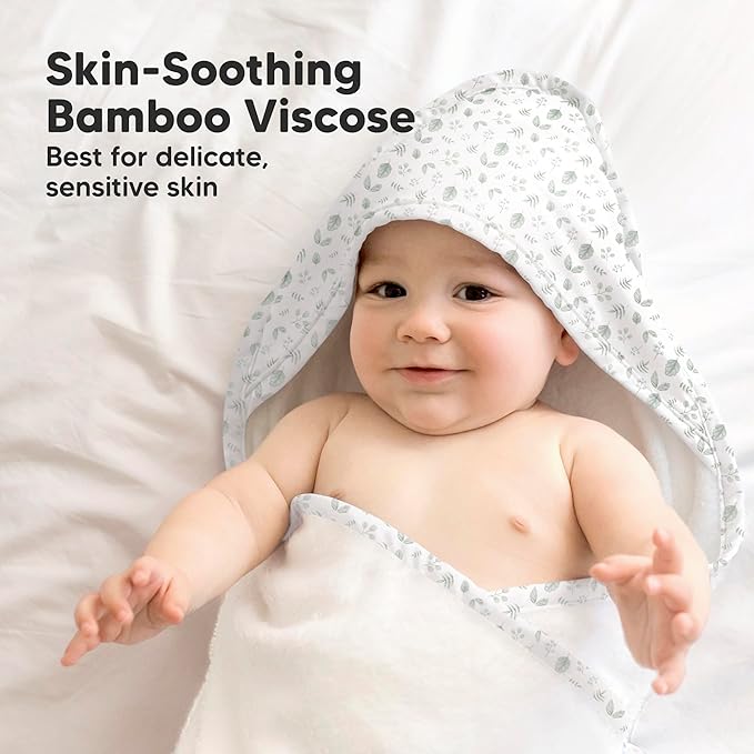 KeaBabies Hooded Baby Towel for Newborn - Viscose Derived from Bamboo Large Baby Bath Towels with Hood for Boys, Girls, Toddler, Extra Absorbent & Soft Newborn Bath Essentials (Laurel)