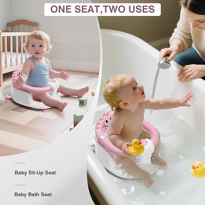 Baby Bath Seat for Babies 5 Months & Up - Non-Slip Bath Seat for Sitting Up with Baby Essentials Kit, Soft Cushion & Compact Design, Toddler Bathtub Seat