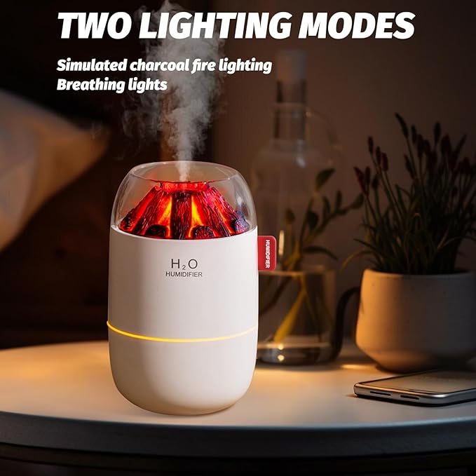 Portable Mini Humidifier for Desk Bedroom Indoor Plant, 280 ml Humidifier for Office Small Room, USB Powered Quiet Cool Mist Humidification Night Light (White)