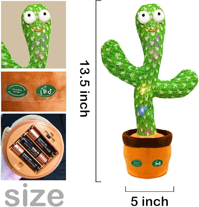 Christmas Dancing Talking Cactus Toy Mimics Back, Cactus Baby Toy Singing Mimicking Repeating Recording, Silly Sunny The Cactus with 3xAA Battery