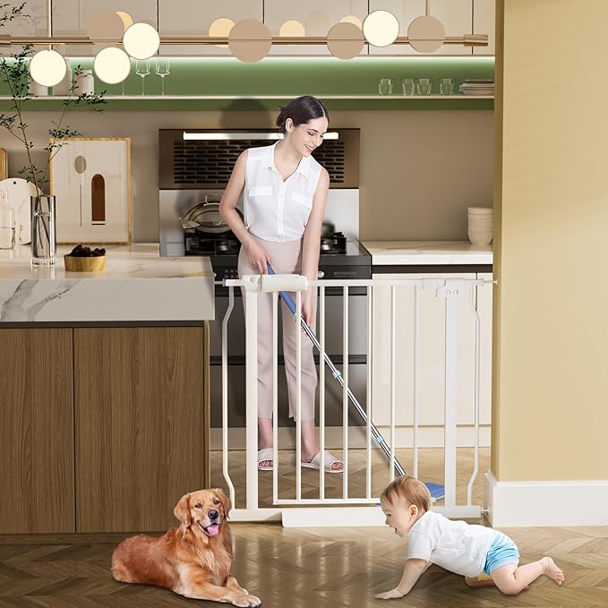 Wide Baby Gate for Stairs, Doorways, Hallways - Pressure Mounted - Walk Through - Dogs & Kids Gates - 38.5 to 43.5 Inch Wide