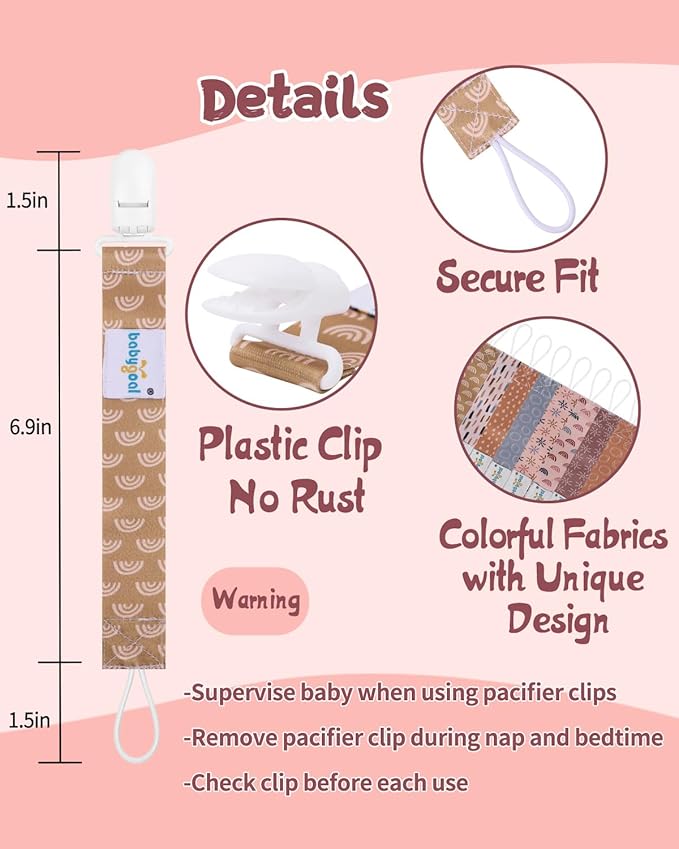 Babygoal Pacifier Clips 8 Pack, Pacifier Holder Clips for Baby Boys and Girls Fits for Most Pacifier, Binkie Styles & Baby Teethers & Toys and Gift-Neutral Color 8PB25