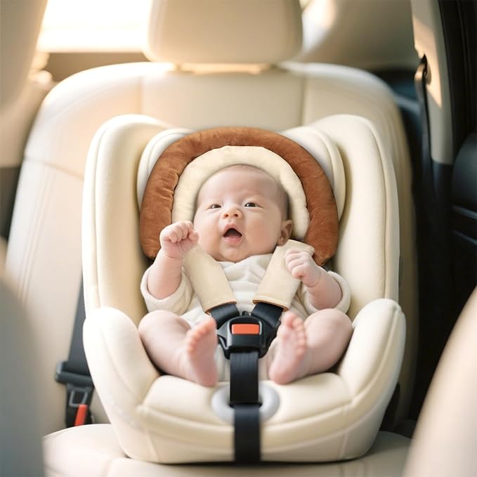 Baby Car Seat Head Body Support & Strap Covers, 2 in 1 Infant Car Seat Insert, Reversible Soft Breathable Newborn Cushion Pads for Preemie, Perfect for Baby Carseats, Strollers, Swings (Brown)