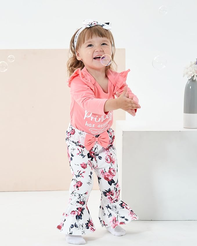 Newborn Baby Girl Clothes Infant Outfits Clothing Ruffle Romper Bell Bottoms Flared Pants Outfit Sets for Baby Girls