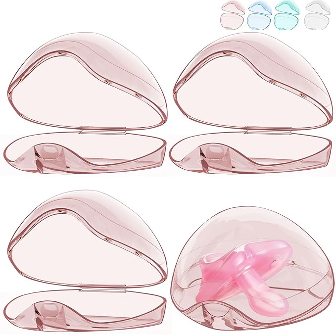 Smlpuame Pacifier Case,4 Pack BPA Free Pacifier Holder Case,Transparent Container Box for Baby Binky（Not Included,Essential Pacifier Accessories,Alway Keep Paci Clean,Easy to Clean(Pink)