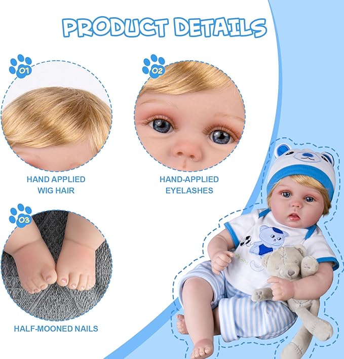 Aori Reborn Baby Boy Doll - 22 Inch Lifelike Realistic Newborn - Handmade Weighted Baby Dolls with Soft Cloth Body Cuddly Reborn Toddler for Kids 3+ | Realistic Boy Doll Gift Set