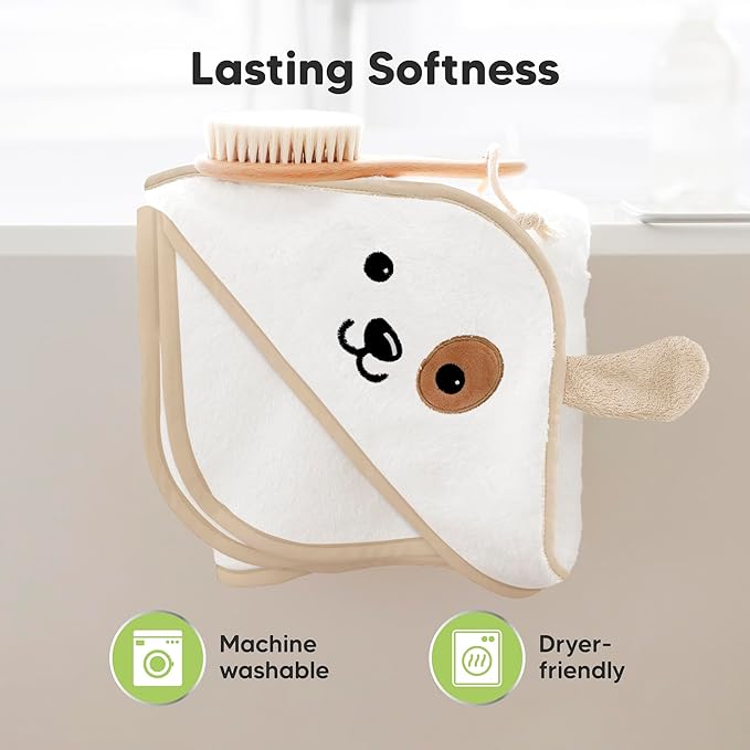 KeaBabies Hooded Baby Towel for Newborn - Viscose Derived from Bamboo Large Baby Bath Towels with Hood for Boys, Girls, Toddler, Extra Absorbent & Soft Newborn Bath Essentials (Dog)