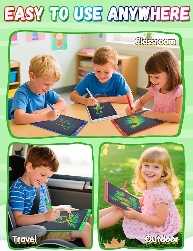 12 Pack LCD Writing Tablet for Kids Bulk - 10in Colorful Drawing Tablet Erasable Doodle Board, Educational Learning Travel Toys for 3 4 5 6 7 8 Kids, Kindergarten and Preschool Must Haves