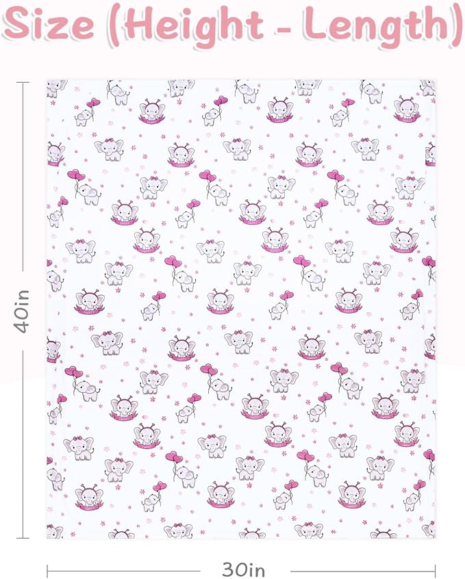 QSTEHEML Baby Blankets for Girls,Super Soft Double Layer Sherpa Blanket Neutral,Baby Gifts Plush Mink Blanket with Furry Binding and Back,Newborn Blankets for Crib(Elephant,30 * 40inch)