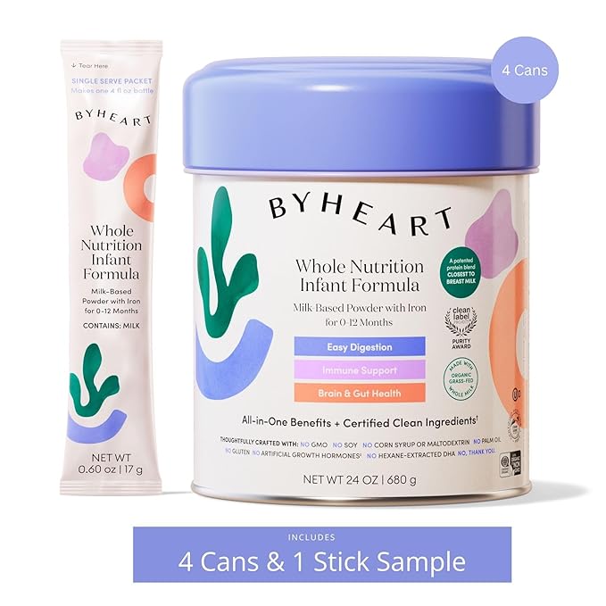 Infant Formula Powder for Infants 0-12 Months, Made With Organic Whole Milk, Closest-to-Breast Milk Baby Formula Patented Protein Blend, with Stick Sample 24 Ounce (Pack of 4)