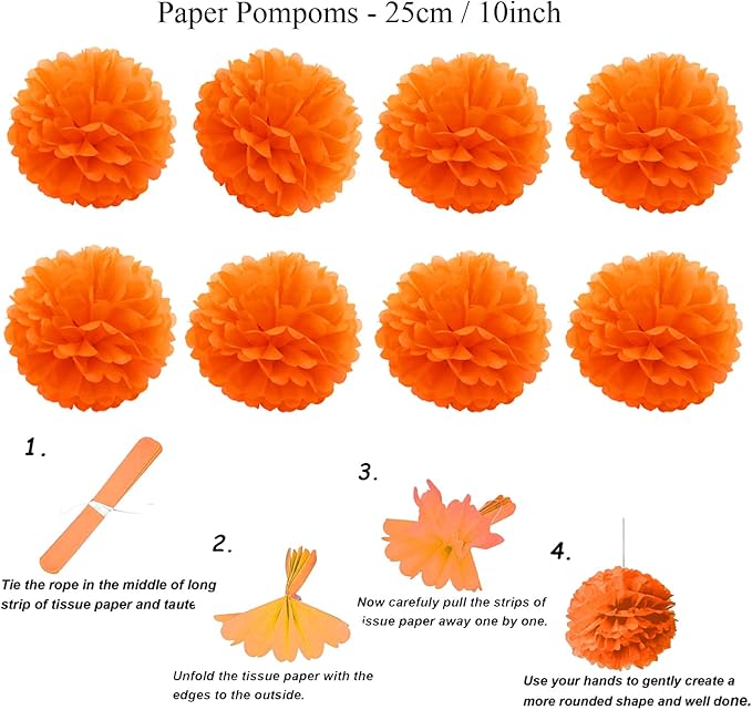 ZERODECO Party Decoration, 21 Pcs Orange Hanging Paper Fans Pom Poms Flowers, Garlands String Polka Dot and Triangle Bunting Flags for Minnie Mouse Birthday Parties Baby Showers Wedding